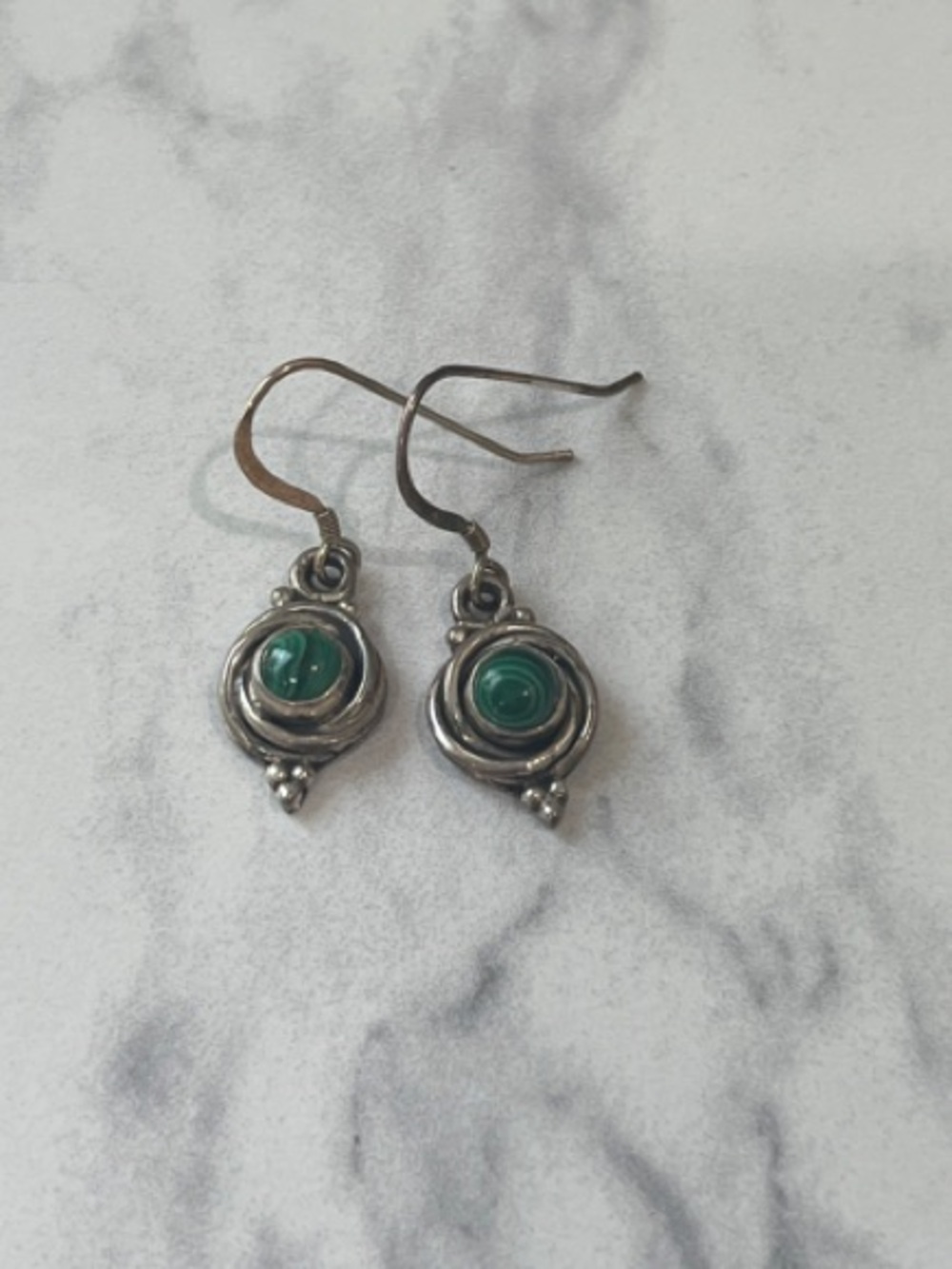 Sterling Silver Green Malachite Gemstone Drop Earrings